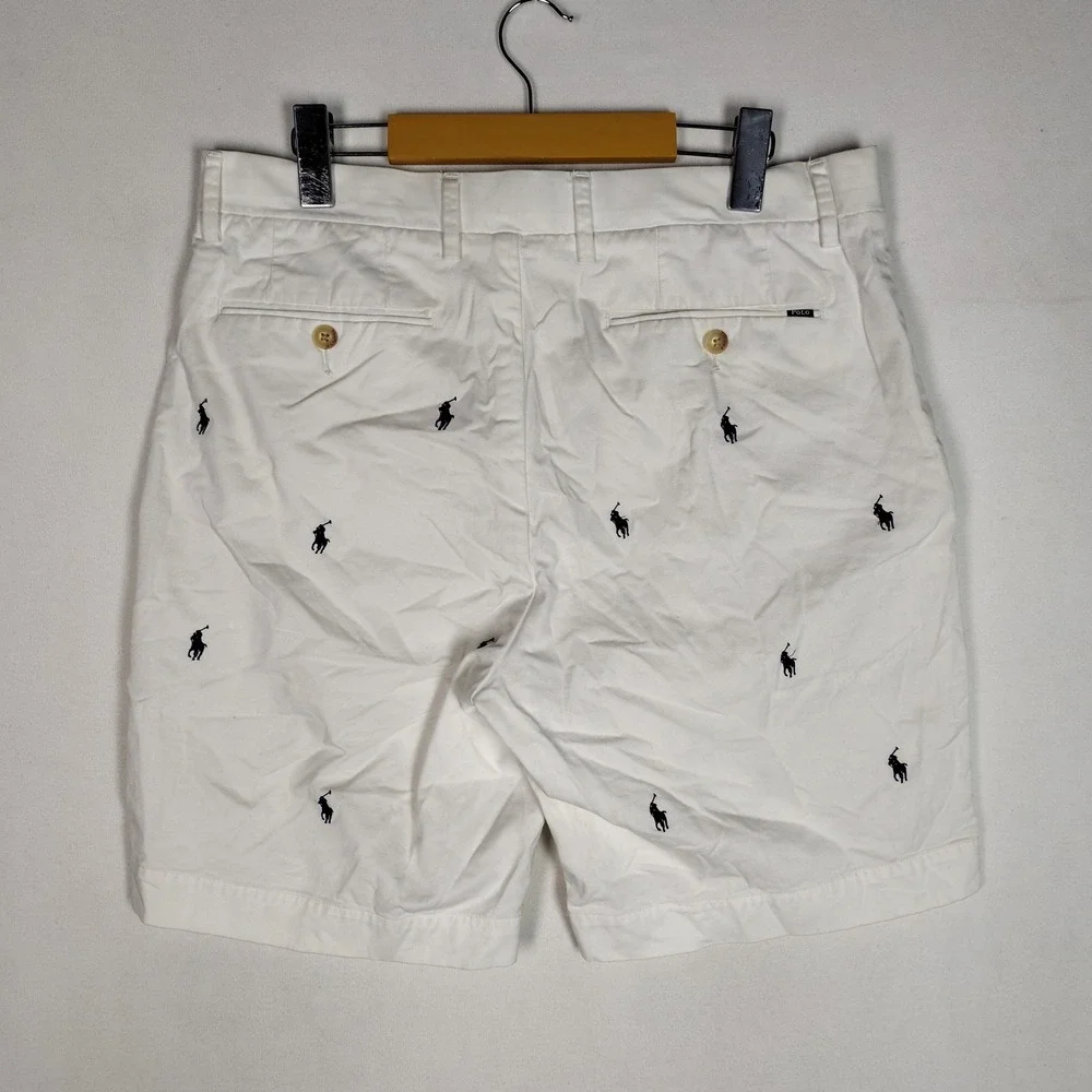 Polo Ralph Lauren Mens White Pony Embroidered Stretch Classic Fit Shorts 32